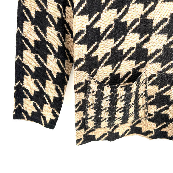 J. Jill size small 100% cotton tunic sweater houndstooth tan black with pocket - Picture 3 of 5